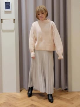 「grove（グローブ）の【洗える】ふんわりウール混ボトルネックニット（ニット/セーター、ピンク系）」を使った、YOSIさん（レディース・152cm）の冬コーディネート