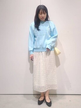 「OPAQUE.CLIP（オペークドットクリップ）のロゴ刺繍裏毛トップス【洗濯機OK】（Tシャツ/カットソー、ブルー系）」を使った、hmさん（レディース・160cm）の冬コーディネート
