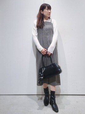 「OPAQUE.CLIP（オペークドットクリップ）のシアーリブニット【洗濯機OK】（ニット/セーター、ホワイト系）」を使った、hmさん（レディース・160cm）の秋コーディネート