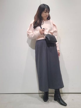 「OPAQUE.CLIP（オペークドットクリップ）のショルダータックショートニット【洗濯機OK】（ニット/セーター、ピンク系）」を使った、hmさん（レディース・160cm）の冬コーディネート