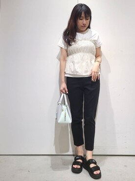 「OPAQUE.CLIP（オペークドットクリップ）のビスチェドッキングTシャツ【洗濯機OK】（Tシャツ/カットソー、ベージュ系）」を使った、hmさん（レディース・160cm）の春コーディネート