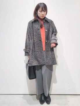 「OPAQUE.CLIP（オペークドットクリップ）のヘリンボーンステンカラーコート（ステンカラーコート、ブラック系）」を使った、hmさん（レディース・160cm）の秋コーディネート