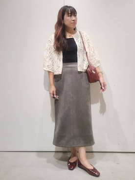 「OPAQUE.CLIP（オペークドットクリップ）のシアー刺繍レース前開きブラウス【洗濯機洗い可】（シャツ/ブラウス、ホワイト系）」を使った、hmさん（レディース・160cm）の夏コーディネート