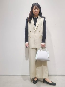 「OPAQUE.CLIP（オペークドットクリップ）のレイヤード風クルーネックリブニット【洗濯機OK】（ニット/セーター、ブラック系）」を使った、hmさん（レディース・160cm）の冬コーディネート