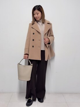 「アイテム（ピーコート、ベージュ系）」を使った、Nishijimaさん（レディース・156cm）の秋コーディネート