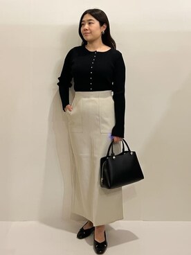 「OPAQUE.CLIP（オペークドットクリップ）の【2WAY】合皮ミドルサイズボストンバッグ（ボストンバッグ、ブラック系）」を使った、ちゃこさん（レディース・154cm）の春コーディネート
