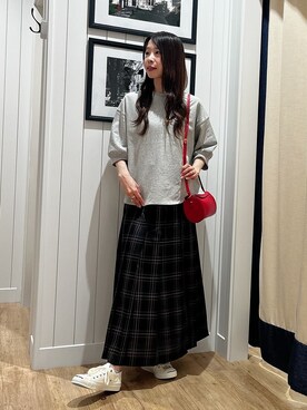 「Dessin（デッサン）のバックヘンリーカットソー5分袖（Tシャツ/カットソー、グレー系）」を使った、mihoさん（レディース・161cm）の夏コーディネート