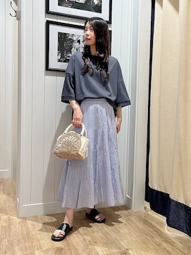 「Dessin（デッサン）の【体型カバー】美光沢カットソーボクシーシルエット（Tシャツ/カットソー、グレー系）」を使った、mihoさん（レディース・161cm）の春コーディネート