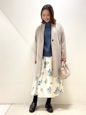 「アイテム（ノーカラーコート、ベージュ系）」を使った、YUIさん（レディース・160cm）の冬コーディネート
