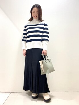 「アイテム（ノーカラーコート、ベージュ系）」を使った、YUIさん（レディース・160cm）の冬コーディネート