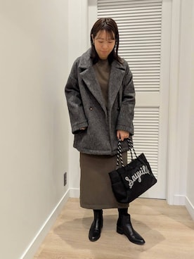 「アイテム（ピーコート、グレー系）」を使った、enさん（レディース・158cm）の冬コーディネート