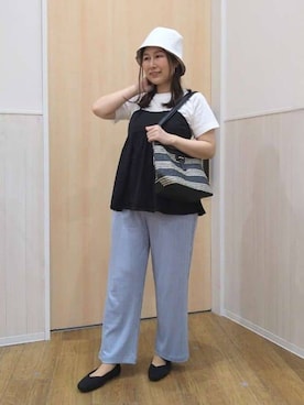 「SHOO・LA・RUE（シューラルー）の◆【高レビュー】洗えてサラサラ スクエアニットパンプス（パンプス、ブラック系）」を使った、たぐちゃんさん（レディース・153cm）の春コーディネート