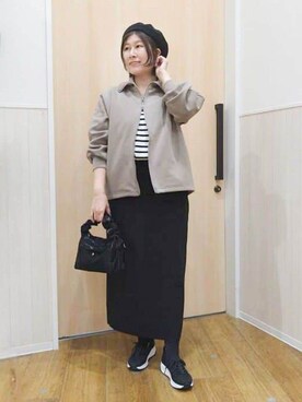 「SHOO・LA・RUE（シューラルー）の【洗える】スタイリッシュ ジップアップブルゾン（ブルゾン、ブラウン系）」を使った、たぐちゃんさん（レディース・153cm）の春コーディネート