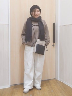 「SHOO・LA・RUE（シューラルー）の【S-LL/洗濯機可】ふわふわがやみつきになる柔らかさ スウェットライクロゴニット（ニット/セーター、ブラウン系）」を使った、たぐちゃんさん（レディース・153cm）の冬コーディネート
