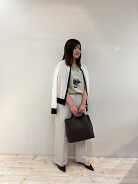 「UNTITLED（アンタイトル）の【洗える】シアーニットカーディガン（カーディガン/ボレロ、ホワイト系）」を使った、Mizuさん（レディース・164cm）の春コーディネート