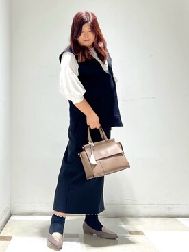 「ESPERANZA（エスペランサ）のローヒールアッパーグリッターパンプス（パンプス、イエロー系）」を使った、yumiさん（レディース・162cm）の秋コーディネート