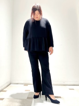 「ESPERANZA（エスペランサ）の【12時間パンプス】約7.5㎝／アソート素材　歩きやすくて疲れにくい（パンプス、ブラック系）」を使った、yumiさん（レディース・162cm）の秋コーディネート