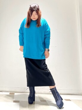 「アイテム（ブーツ、ブルー系）」を使った、yumiさん（レディース・162cm）の冬コーディネート