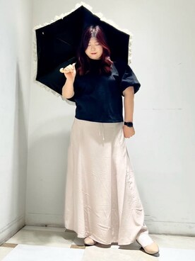 「ESPERANZA（エスペランサ）の【晴雨兼用/カラー追加】クッションフラットパンプス（パンプス、ベージュ系）」を使った、yumiさん（レディース・162cm）の夏コーディネート