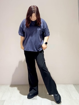 「ESPERANZA（エスペランサ）の厚底コインローファー（その他シューズ、ブラック系）」を使った、yumiさん（レディース・162cm）の秋コーディネート