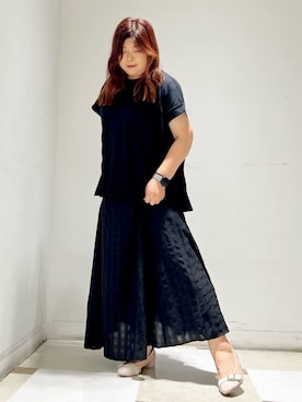 「ESPERANZA（エスペランサ）のチュールバックルベルトフラットパンプス（パンプス、ベージュ系）」を使った、yumiさん（レディース・162cm）の秋コーディネート