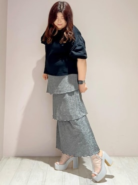 「ESPERANZA（エスペランサ）の【ラク盛り/約12㎝】ラク盛り厚底ストラップサンダル（サンダル、グレー系）」を使った、yumiさん（レディース・162cm）の夏コーディネート