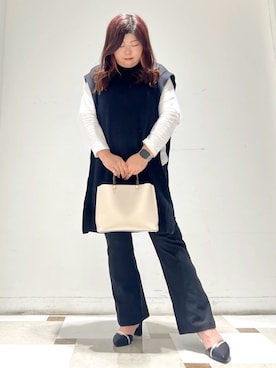 「ESPERANZA（エスペランサ）のセパレートラインパンプス（パンプス、ブラック系）」を使った、yumiさん（レディース・162cm）の冬コーディネート