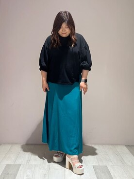 「ESPERANZA（エスペランサ）の【ラク盛り/約12㎝】ラク盛り厚底ミュールサンダル（サンダル、ホワイト系）」を使った、yumiさん（レディース・162cm）の夏コーディネート