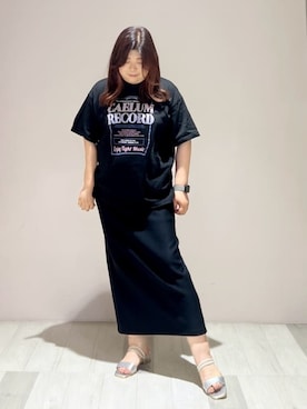 「ESPERANZA（エスペランサ）のスクエアトゥクリアローヒールサンダル（サンダル、シルバー系）」を使った、yumiさん（レディース・162cm）の夏コーディネート