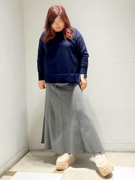 「ESPERANZA（エスペランサ）のSNSで話題！ふわもこボアサボ（サンダル、ベージュ系）」を使った、yumiさん（レディース・162cm）の秋コーディネート