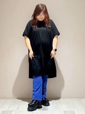 「ESPERANZA（エスペランサ）のレースアップバックル厚底ブーツ（ブーツ、ブラック系）」を使った、yumiさん（レディース・162cm）の秋コーディネート