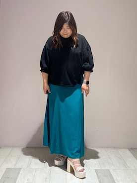 「ESPERANZA（エスペランサ）の【ラク盛り/約12㎝】ラク盛り厚底ミュールサンダル（サンダル、ホワイト系）」を使った、yumiさん（レディース・162cm）の夏コーディネート