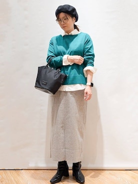 「OPAQUE.CLIP（オペークドットクリップ）のポケット刺繍レギュラーカラーシャツ【洗濯機OK】（シャツ/ブラウス、ホワイト系）」を使った、Shihoさん（レディース・162cm）の秋コーディネート