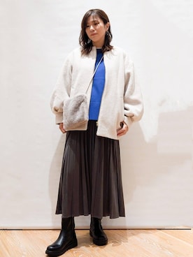 「OPAQUE.CLIP（オペークドットクリップ）のリラクシーロングTシャツ【洗濯機OK】（Tシャツ/カットソー、ホワイト系）」を使った、Shihoさん（レディース・162cm）の秋コーディネート