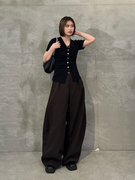 「Lui's（ルイス）のベルテッドダブルクロスバルーンカーブスラックスパンツ（スラックス、グレー系）」を使った、　kAEDE  さん（レディース・162cm）の春コーディネート