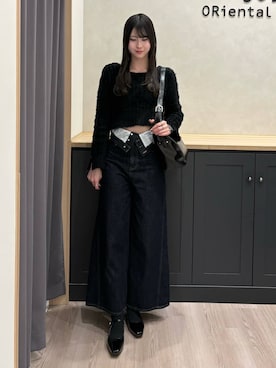 「ORiental TRaffic（オリエンタルトラフィック）のスクエアトゥ メリージェーン パンプス /61121（パンプス、ブラック系）」を使った、智咲さん（レディース・167cm）の春コーディネート
