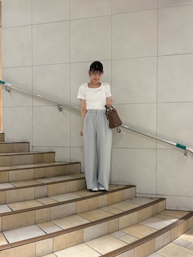 「SENSE OF PLACE by URBAN RESEARCH（センスオブプレイスバイアーバンリサーチ）のラウンドネックリブTシャツ(半袖)（Tシャツ/カットソー、ホワイト系）」を使った、kiwaさん（レディース・161cm）の春コーディネート