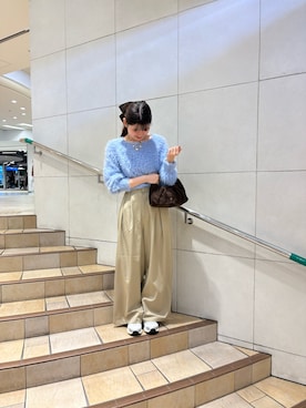 「SENSE OF PLACE by URBAN RESEARCH(センスオブプレイスバイアーバンリサーチ)の『洗濯可』シャギーフラッフィーセーター(ニット/セーター、ブルー系)」を使った、kiwaさん(レディース・161cm)の秋コーディネート