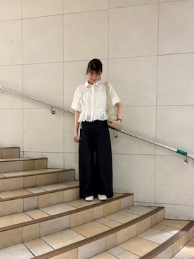 「SENSE OF PLACE by URBAN RESEARCH（センスオブプレイスバイアーバンリサーチ）のクロップドペプラムシャーリングシャツ（シャツ/ブラウス、ホワイト系）」を使った、kiwaさん（レディース・161cm）の春コーディネート