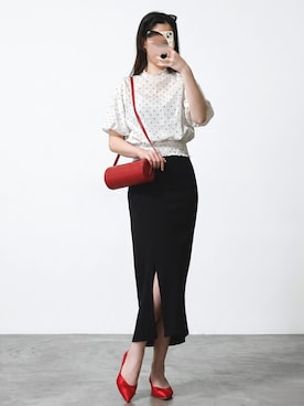 「GRL（グレイル）のアイテム（シャツ/ブラウス、ホワイト系）」を使った、しちみ🌶さん（レディース・168cm）の夏コーディネート