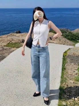 「ZARA（ザラ）のアイテム（トップス、ホワイト系）」を使った、しちみ🌶さん（レディース・168cm）の夏コーディネート