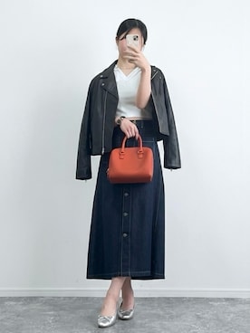 「UNIQLO（ユニクロ）のアイテム（ライダースジャケット、ブラック系）」を使った、しちみ🌶さん（レディース・168cm）の春コーディネート