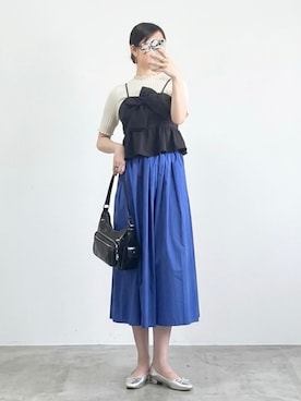 「しまむら（シマムラ）のアイテム（トップス、ブラック系）」を使った、しちみ🌶さん（レディース・168cm）の春コーディネート