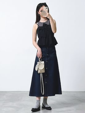 「GU（ジーユー）のアイテム（タンクトップ、グレー系）」を使った、しちみ🌶さん（レディース・168cm）の夏コーディネート