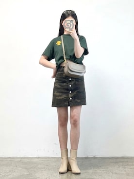 「WEGO（ウィゴー）のアイテム（Tシャツ/カットソー、グリーン系）」を使った、しちみ🌶さん（レディース・168cm）の春コーディネート