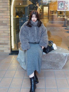 「アイテム（ライダースジャケット）」を使った、saraさん（レディース・164cm）の冬コーディネート