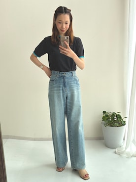 「nissen（ニッセン）の高身長　デニムワイドストレートパンツ（トールサイズ）Essenave（パンツ、ブルー系）」を使った、やすえ(身長170cm)さん（レディース・170cm）の夏コーディネート