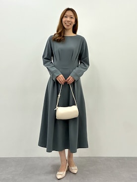 「nissen（ニッセン）の高身長　きれいめウエストタックカットソーワンピース（トールサイズ）（ワンピース、ブラック系）」を使った、やすえ(身長170cm)さん（レディース・170cm）の夏コーディネート