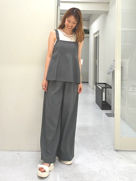 「nissen（ニッセン）の高身長　セットアップ（フレアキャミ＋ワイドパンツ）（トールサイズ）（パンツ、グレー系）」を使った、やすえ(身長170cm)さん（レディース・170cm）の春コーディネート