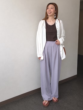 「nissen（ニッセン）の高身長　ヘンリーネックワッフルタンクトップ（トールサイズ）Essenave（Tシャツ/カットソー、ブラック系）」を使った、やすえ(身長170cm)さん（レディース・170cm）の夏コーディネート